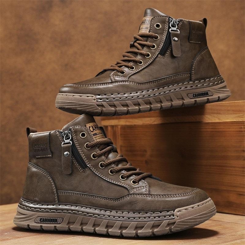 Running Shoes Lightweight - Men Leather High Top Ankle Boots