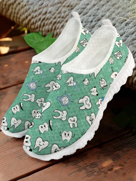 White Cartoon Teeth Print Mesh - Men'S Shoes For Tennis 评论和价格
